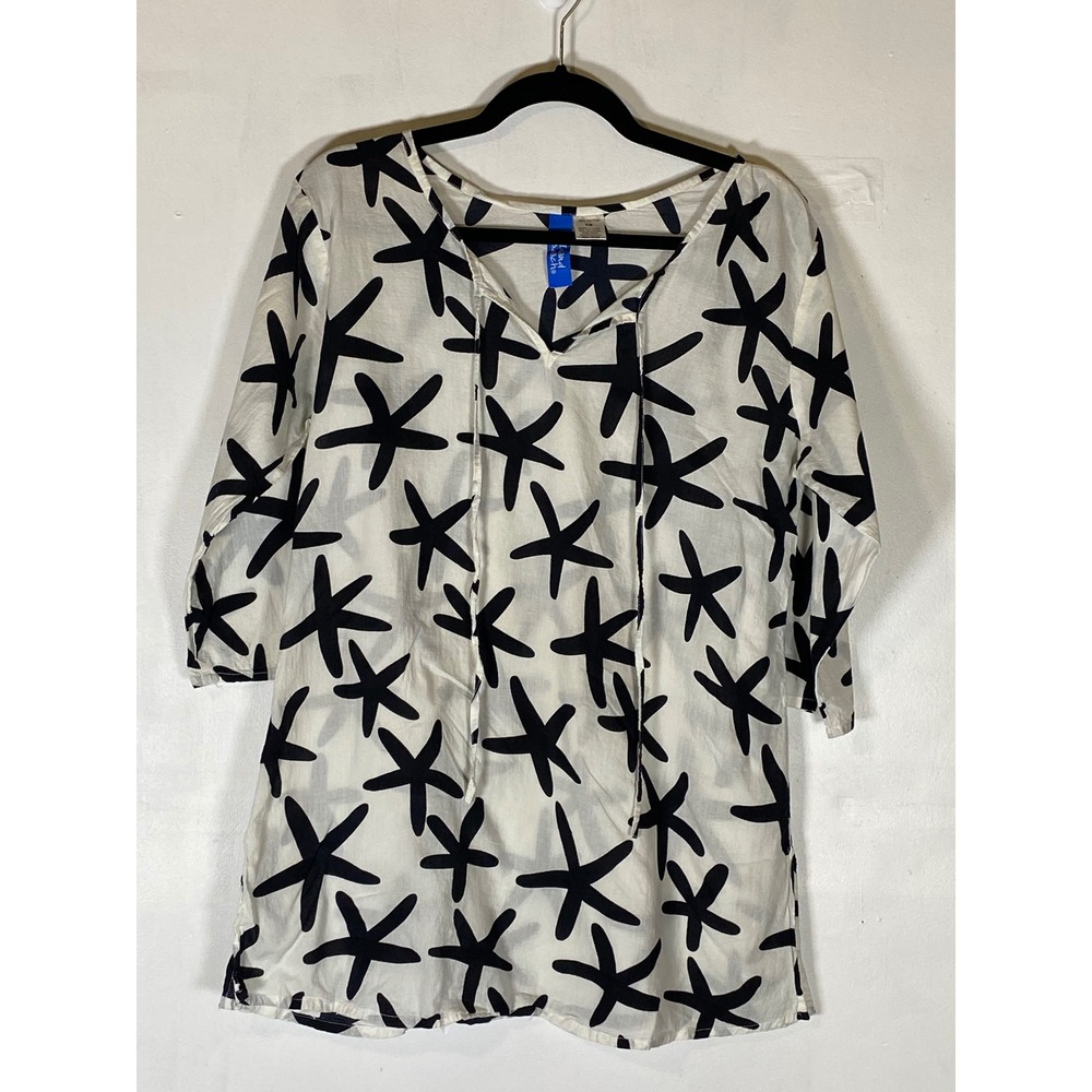 Island‎ Beach Starfish Print Cotton Beach Cover Up Tunic S/M Coastal Resort